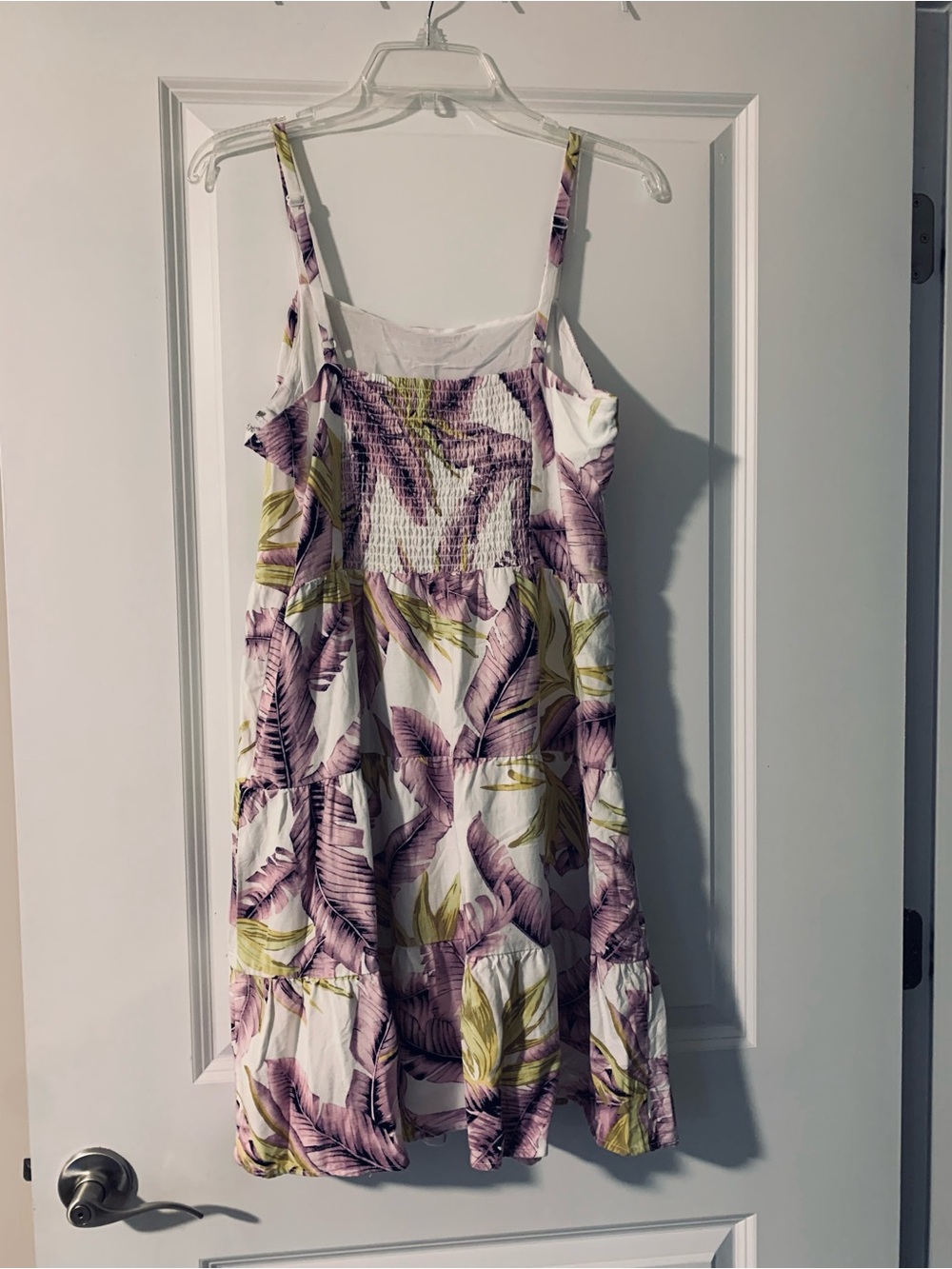 LOFT White Mini Dress with Pink and Olive Leaf Print - Picture 2 of 2